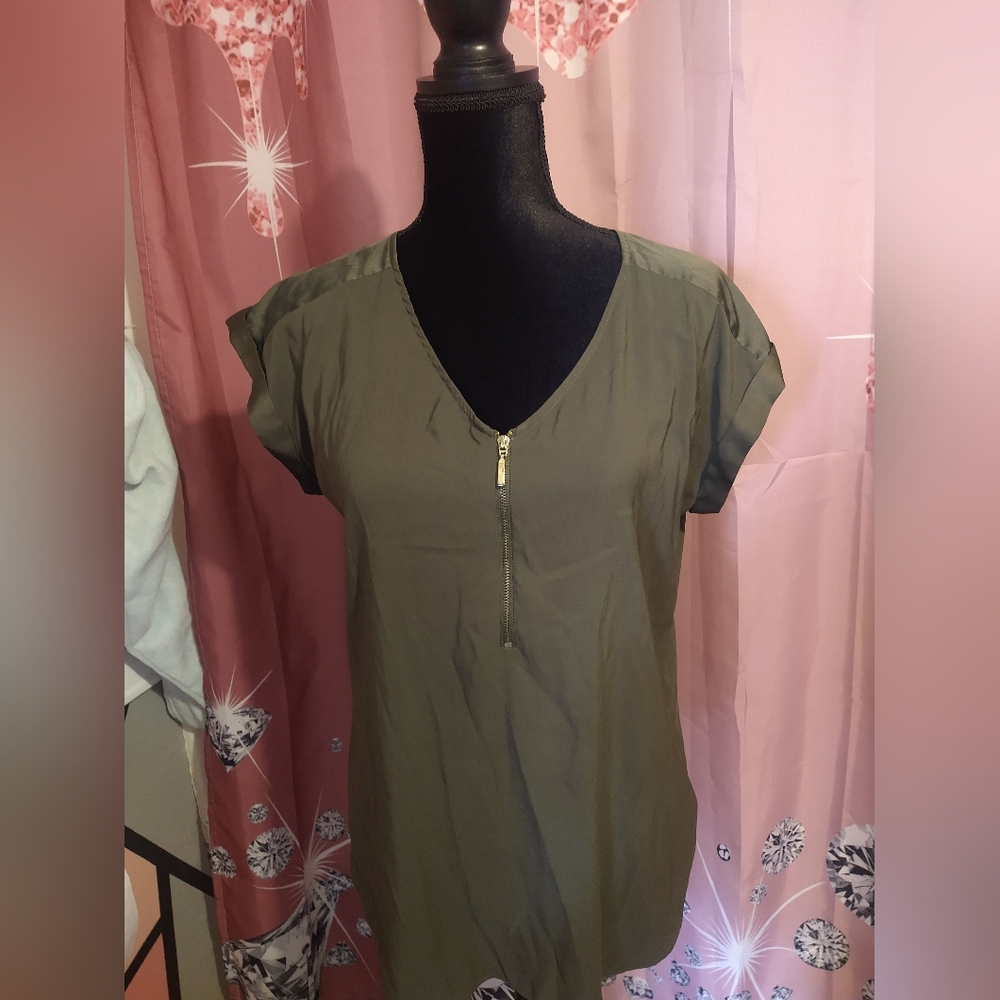 Express Olive Zipper Blouse
